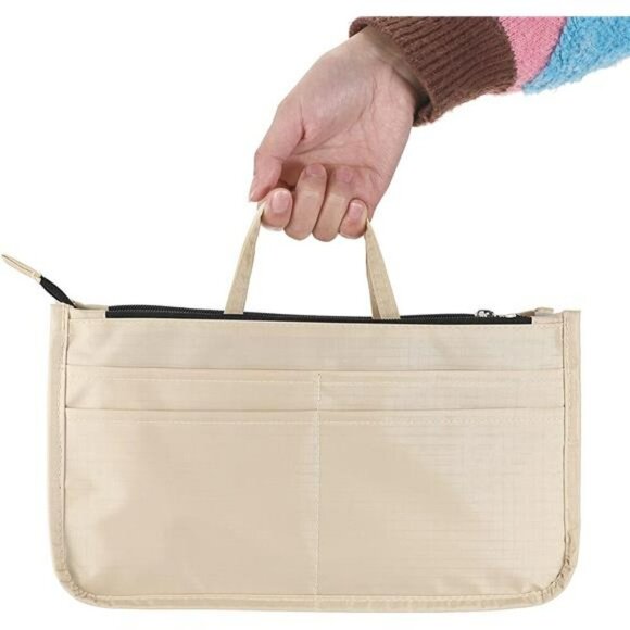 BTSKY Purse Organizer Insert Tote Bag High Capacity 13 Pocket Handbag Beige - Picture 5 of 8